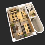 働きやすさと心地よさを両立した、オフィス空間の鳥瞰パース