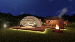 自然の中で過ごす、特別な夜をイメージしたグランピングパース