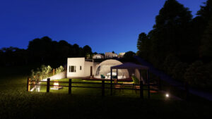 非日常を演出するグランピング施設の夜景パース